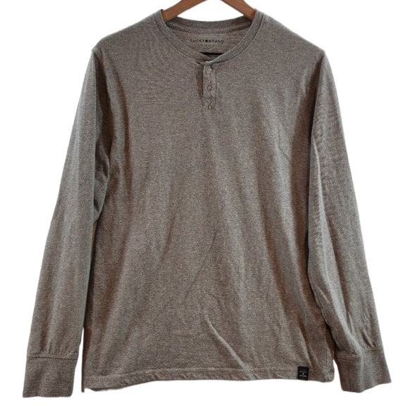 Lucky Brand Men's Three Snap Button Henley Long Sleeve Shirt Grey Stretch Preppy - Picture 1 of 11